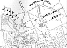 Map of Rathbone Place and its neighbourhood, Westminster, London, 1746 (1878)