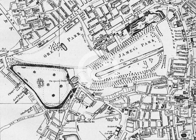 Map of St James' Park and Green Park in 1800, c1833 (1911). Artist: William Schmollinger.