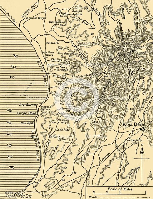 Map of Sari Bair, Gallipoli peninsula, First World War, 1915, (c1920). Creator: Unknown.