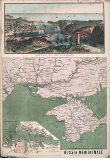 Map of southern Russia with view of Sevastopol Bay and its fortifications, 1853. Creator: Civelli, Giuseppe (1816-1882)