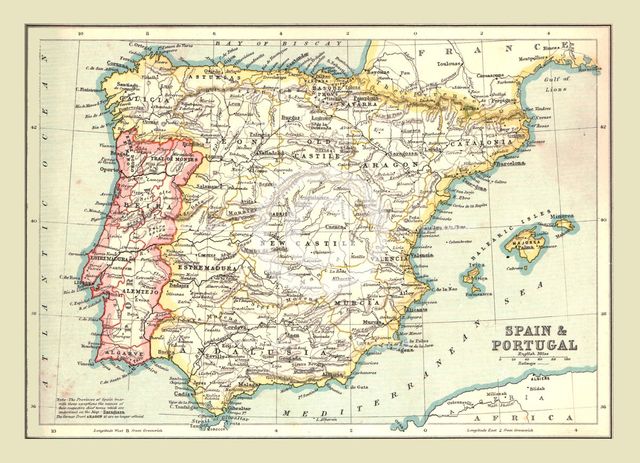 Map of Spain and Portugal, 1902.  Creator: Unknown.