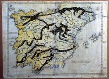 Map of Spain, underlining the mountain systems, Incunabulum, Florence, 1482. Creator: Berlinghieri, Francesco di Nicola (1440-1501)