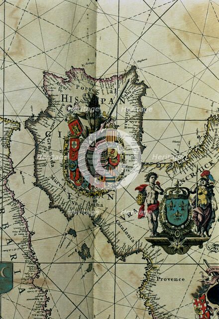 Map of Spain with all their kingdoms, Portugal and the Country of Llenguadoc. 'Atlas' by Frederic…