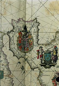 Map of Spain with all their kingdoms, Portugal and the Country of Llenguadoc. Atlas by Frederic…