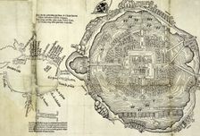 Map of Tenochtitlan, Mexico, with Gulf Coast at left, 1524. Creator: Unknown
