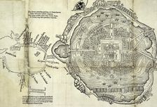 Map of Tenochtitlan, Mexico, with Gulf Coast at left, 1524. Creator: Unknown