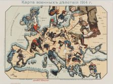 Map of the 1914 war activities, edited by the Moscow magazine New Distorted Mirror, 1914-1915