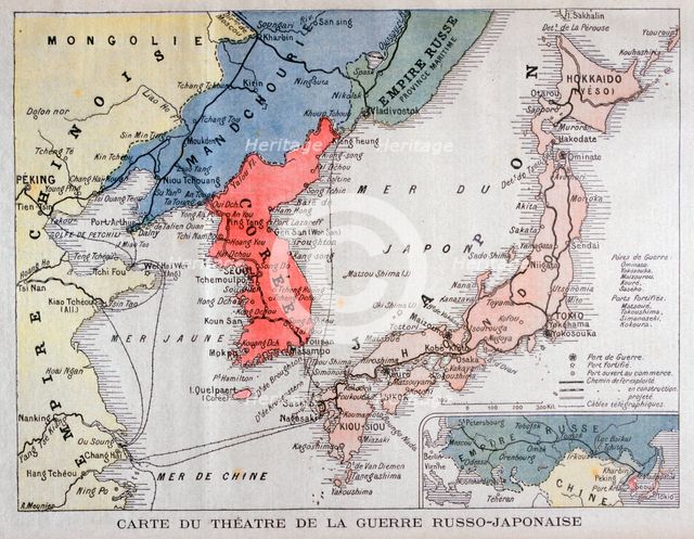 Map of the theatre of the Russo-Japanese War, 1904. Artist: A Meunier
