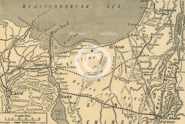 Map of the Turkish attack on the Suez Canal, Egypt, First World War, 1915, (c1920). Creator: Unknown.