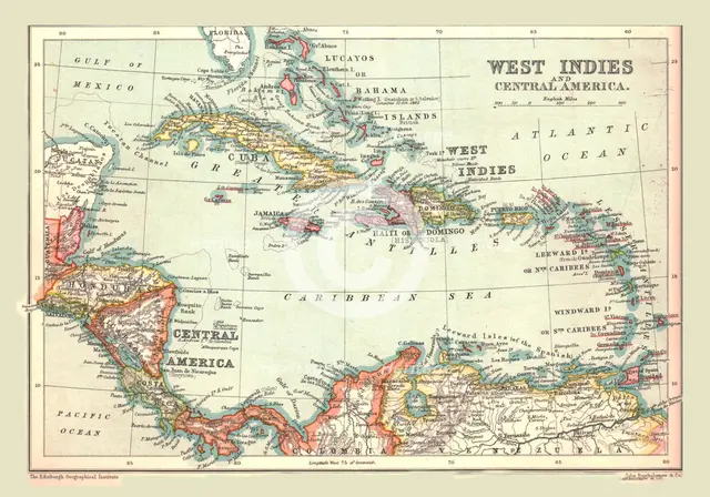 Map of the West Indies and Central America, 1902.  Creator: Unknown.