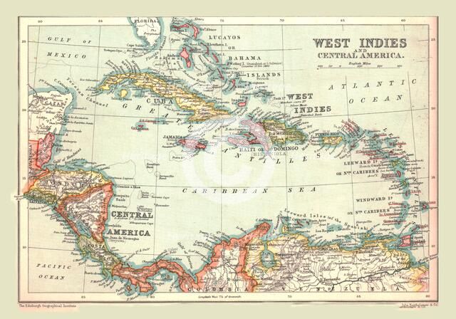 Map of the West Indies and Central America, 1902.  Creator: Unknown.