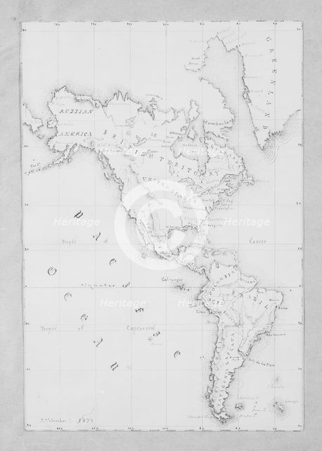 Map of the Western Hemisphere (from Sketchbook), 1851. Creator: James Abbott McNeill Whistler.