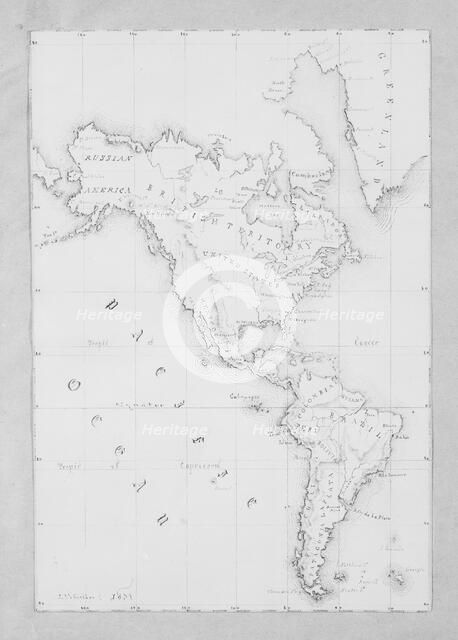 Map of the Western Hemisphere (from Sketchbook), 1851. Creator: James Abbott McNeill Whistler.
