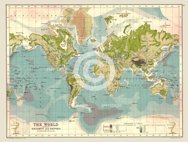 Map of the World showing Heights and Depths, 1902. Creator: Unknown.