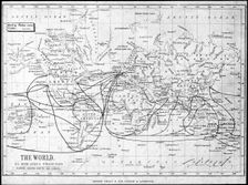Map of the world showing sailing routes and telegraph cables, c1893. Artist: George Philip & Son Ltd