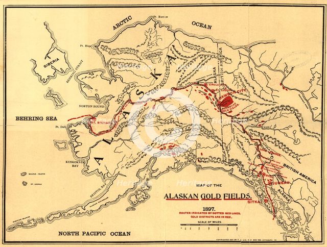 Map of the Alaskan gold fields, 1897. Creator: T. S. Lee.
