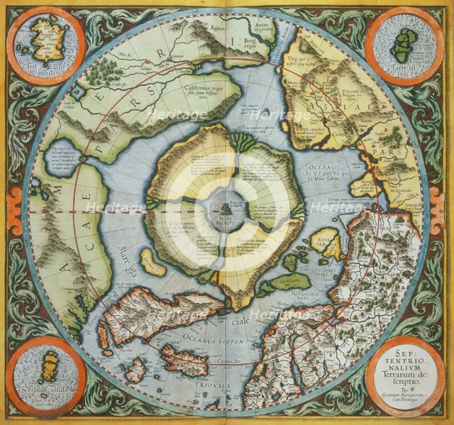 Map of the Arctic, 1595. Creator: Gerardus Mercator.