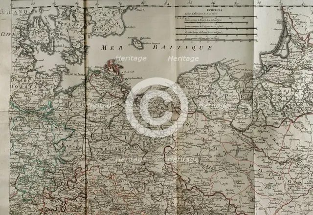 Map of the Baltic Sea coast, Prussia and Poland - Detail, 1765. War from 1755 to 1763. Creator: Jean de Beaurain.