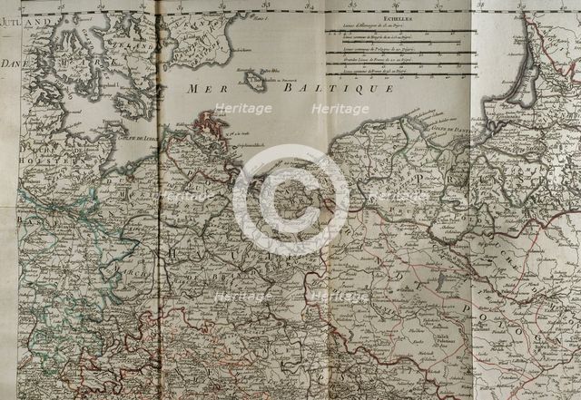 Map of the Baltic Sea coast, Prussia and Poland - Detail, 1765. War from 1755 to 1763. Creator: Jean de Beaurain.