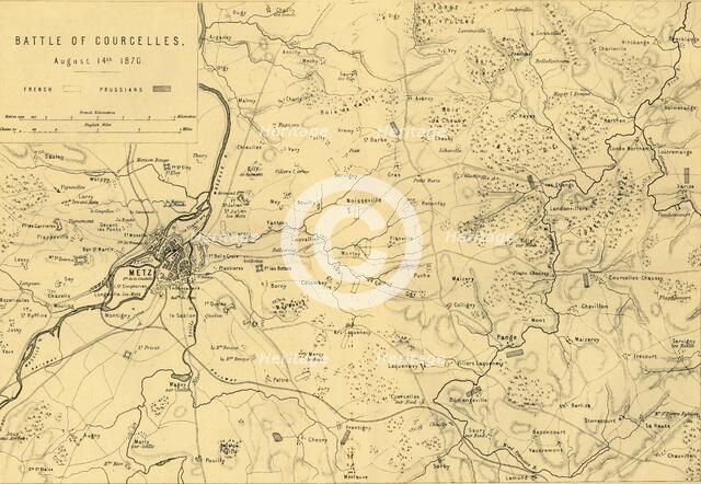 Map of the Battle of Courcelles, 14 August 1870, (c1872).  Creator: R. Walker.
