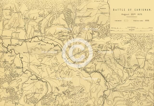 Map of the Battle of Carignan, 30 August 1870, (c1872).  Creator: R. Walker.