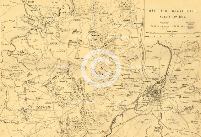 Map of the Battle of Gravelotte, 18 August 1870, (c1872).  Creator: R. Walker.