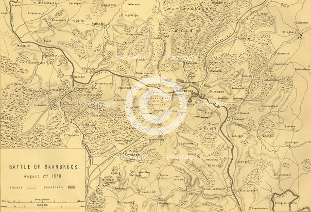 Map of the Battle of Saarbrücken, 2 August 1870, (c1872). Creator: R. Walker.