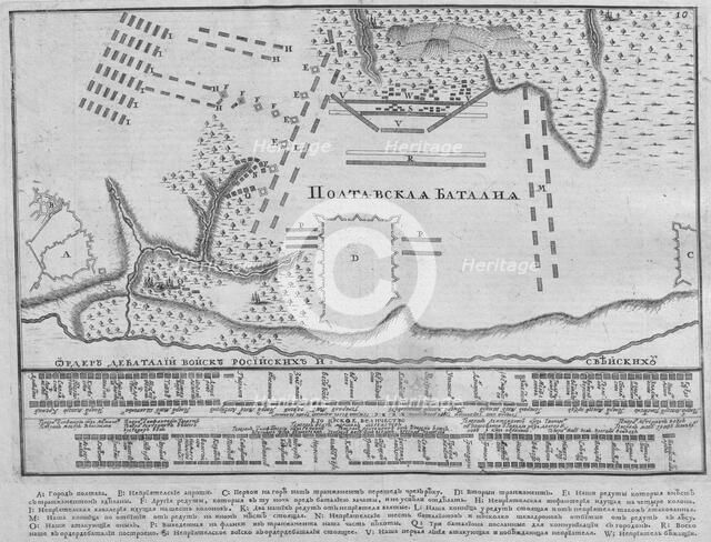 Map of the Battle of Poltava on 27 June 1709, 1713. Artist: Anonymous  