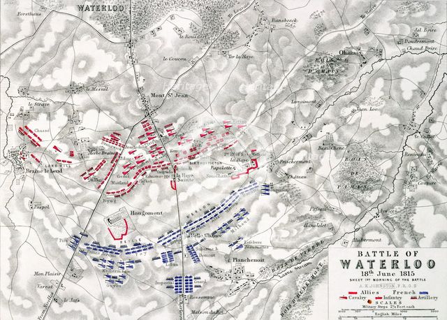 Map of the Battle of Waterloo, 18th June 1815 (19th century). Creator: Alexander Keith Johnston.