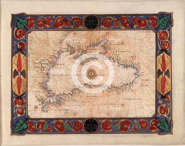 Map of the Black Sea including part of present-day Romania, Bulgaria, Turkey, Ukraine, and Russia, c Creator: Agnese, Battista (c. 1500-1564).