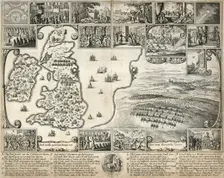 Map of the British Isles and illustrations of 17th century historical events, c1659. Artist: Wenceslaus Hollar