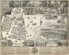 Map of the British Isles and illustrations of 17th century historical events, c1659. Artist: Wenceslaus Hollar