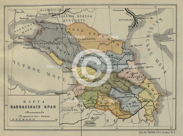 Map of the Caucasus Krai, Mid of the 19th cen..