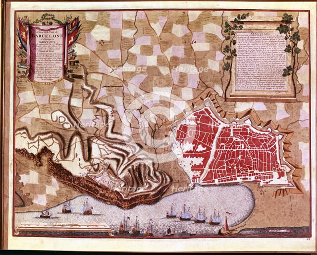 Map of the city of Barcelona in 1706, during the siege of the French fleet to coincide with the c…