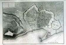 Map of the city of Barcelona, port and Montjuic mountain, engraving by Alexander Laborde, 1808, f…