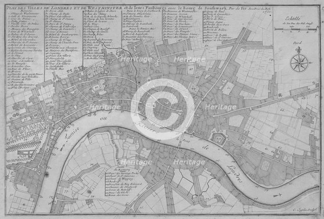 Map of the City of London, the River Thames, the City of Westminster and surrounding areas, 1700. Artist: C Inselin