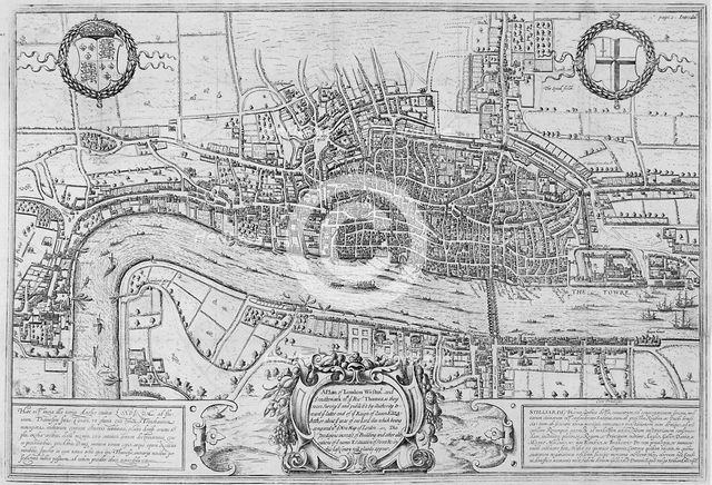 Map of the City of London and City of Westminster in c1600, 1708. Artist: Anon
