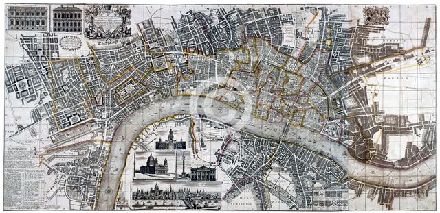 Map of the City of London, City of Westminster, River Thames, Lambeth and Southwark, 1736. Artist: Anon