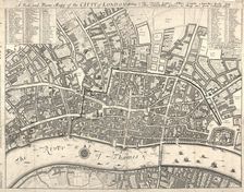 Map of the City of London surrounded by descriptive text, 1676. Creator: Anon