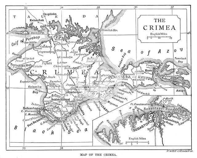 Map of the Crimea, c1888.Artist: Walker & Boutall