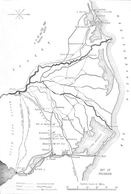 'Map of the Delta of the Nile, Strategic Points in the Egyptian Campaign, 1882, (c1882-85). Artist: Unknown.
