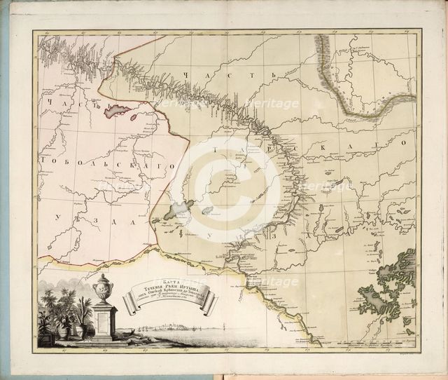 Map of the flow of the Irtysh River from Omsk fortress into Tobolsk, 1780. Creator: Islenyev, Ivan Ivanovich  .