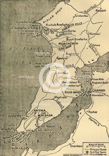'Map of the Gallipoli Peninsula', 1919. Creator: George Philip & Son Ltd.