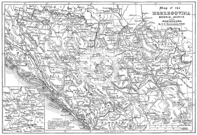 Map of the Herzegovina, Bosnia, Servia and Montenegro, 1876. Creator: Unknown.