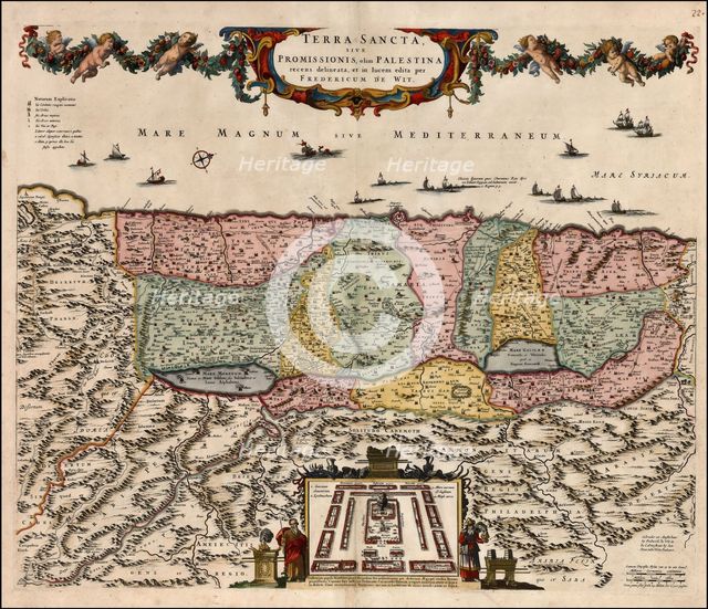 Map of the Holy Land Divided into the Twelve Tribes of Israel , 1670. Creator: Wit, Frederik de (1630-1706).
