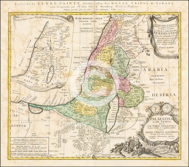 Map of the Holy Land Divided into the Twelve Tribes of Israel , ca 1730. Creator: Homann, Johann Baptist (1663-1724).