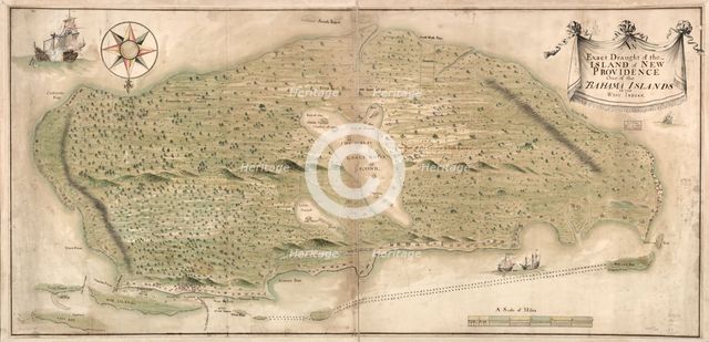 Map of the island of New Providence one of the Bahamas Islands in the West Indies, Mid 18th cen. Creator: Anonymous master.