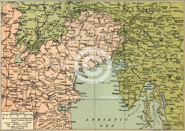 'Map of the Italian Fighting Front', 1919. Creator: George Philip & Son Ltd.