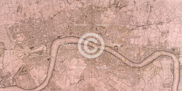 Map of the London showing Civil War fortifications, 1749.  Artist: Isaac Basire