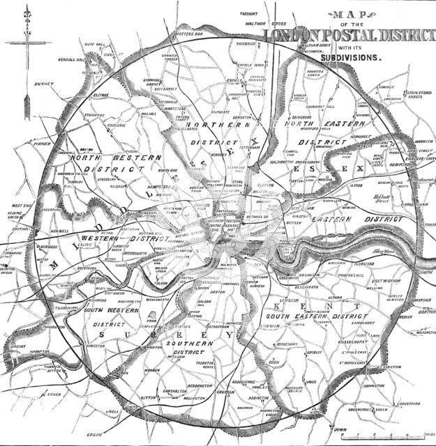Map of the London Postal District with its Subdivisions, 1857. Creator: Unknown.